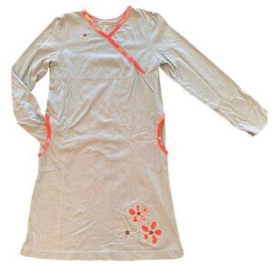 LL Bean Girls Blue Dress With Embroidered Flowers Size 10